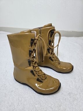 Ahnu Women's Laguna Rain Boot in Golden Brown Sz 6 Lace Up Patent Leather